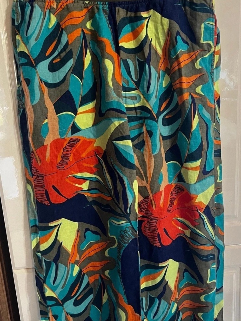 Abstract High Waist Shorts in Blue & Orange Size Large